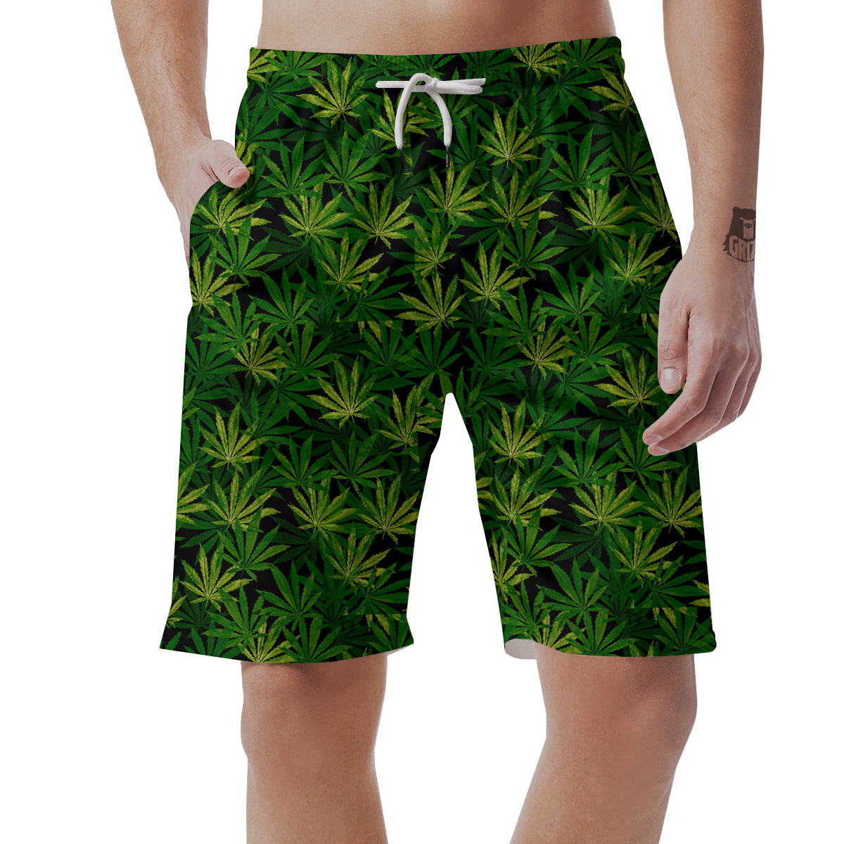 Marijuana Leaf Watercolor Print Pattern Men's Shorts-grizzshop