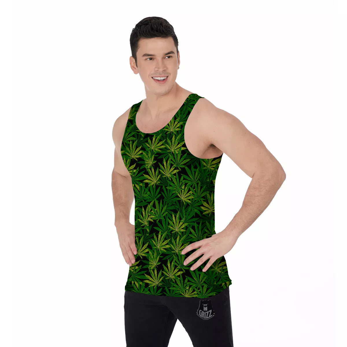 Marijuana Leaf Watercolor Print Pattern Men's Tank Top-grizzshop