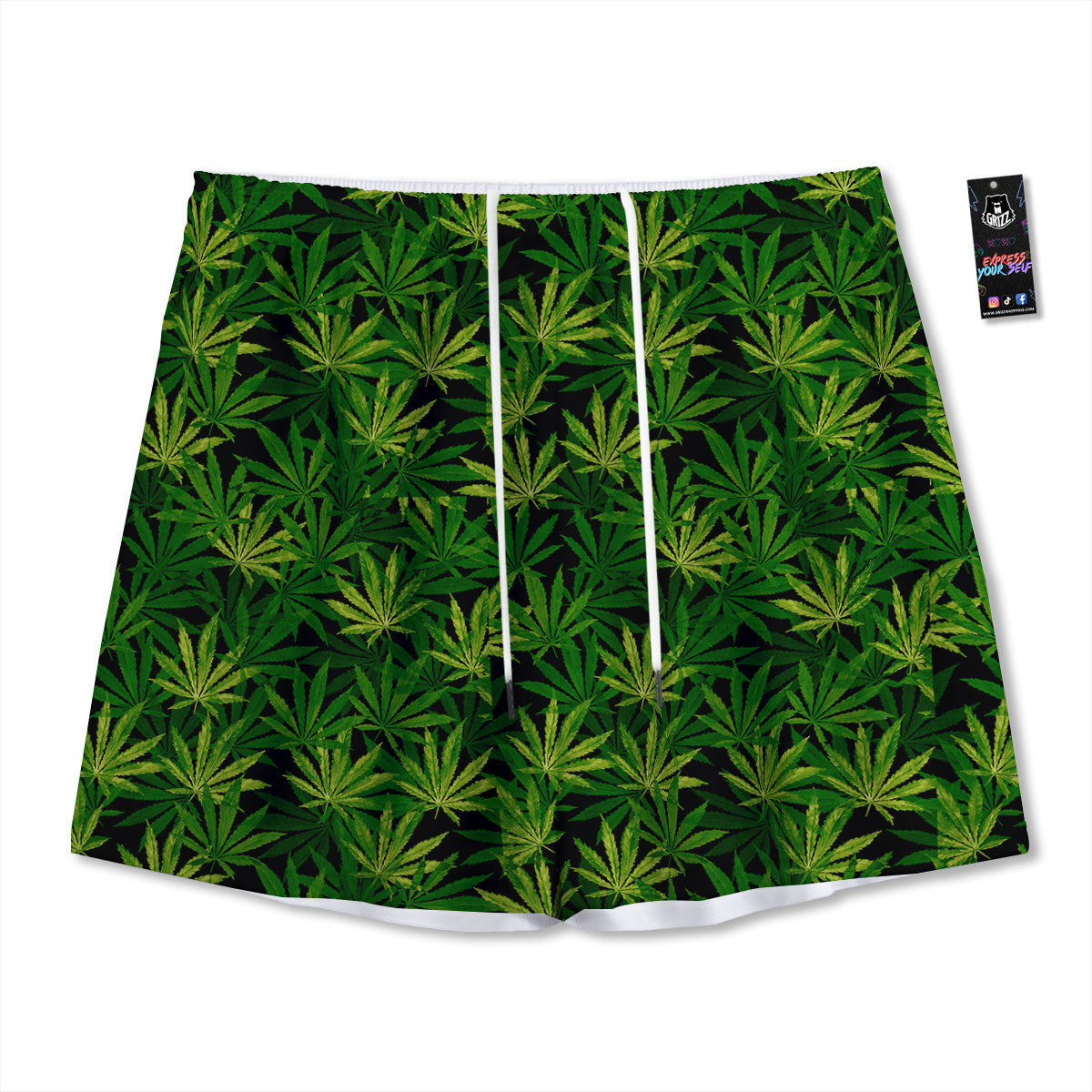 Marijuana Leaf Watercolor Print Pattern Mesh Shorts