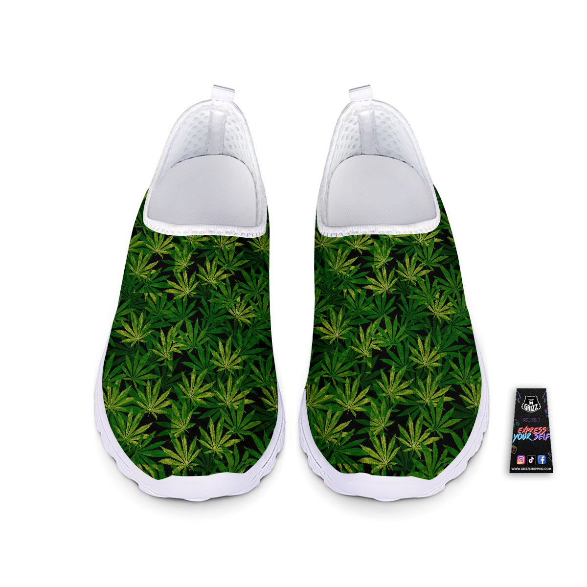 Marijuana Leaf Watercolor Print Pattern Nurse Shoes-grizzshop