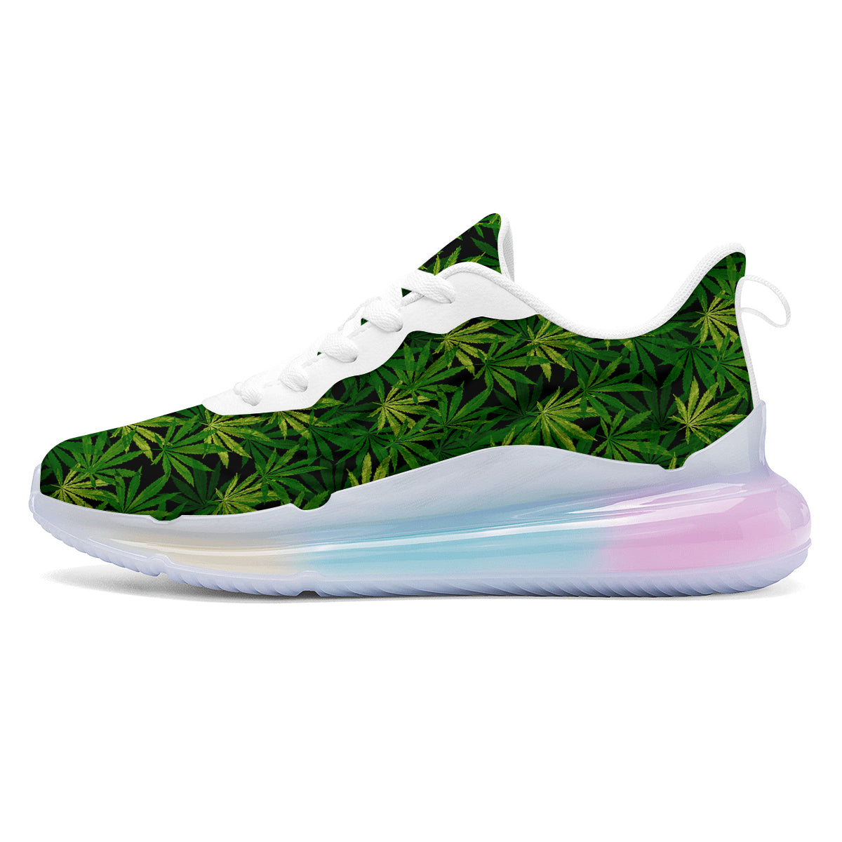Marijuana Leaf Watercolor Print Pattern Running Sneakers-grizzshop