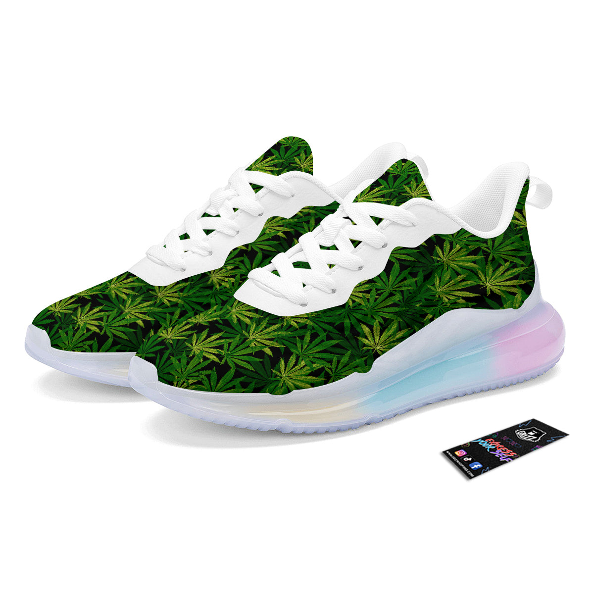 Marijuana Leaf Watercolor Print Pattern Running Sneakers-grizzshop