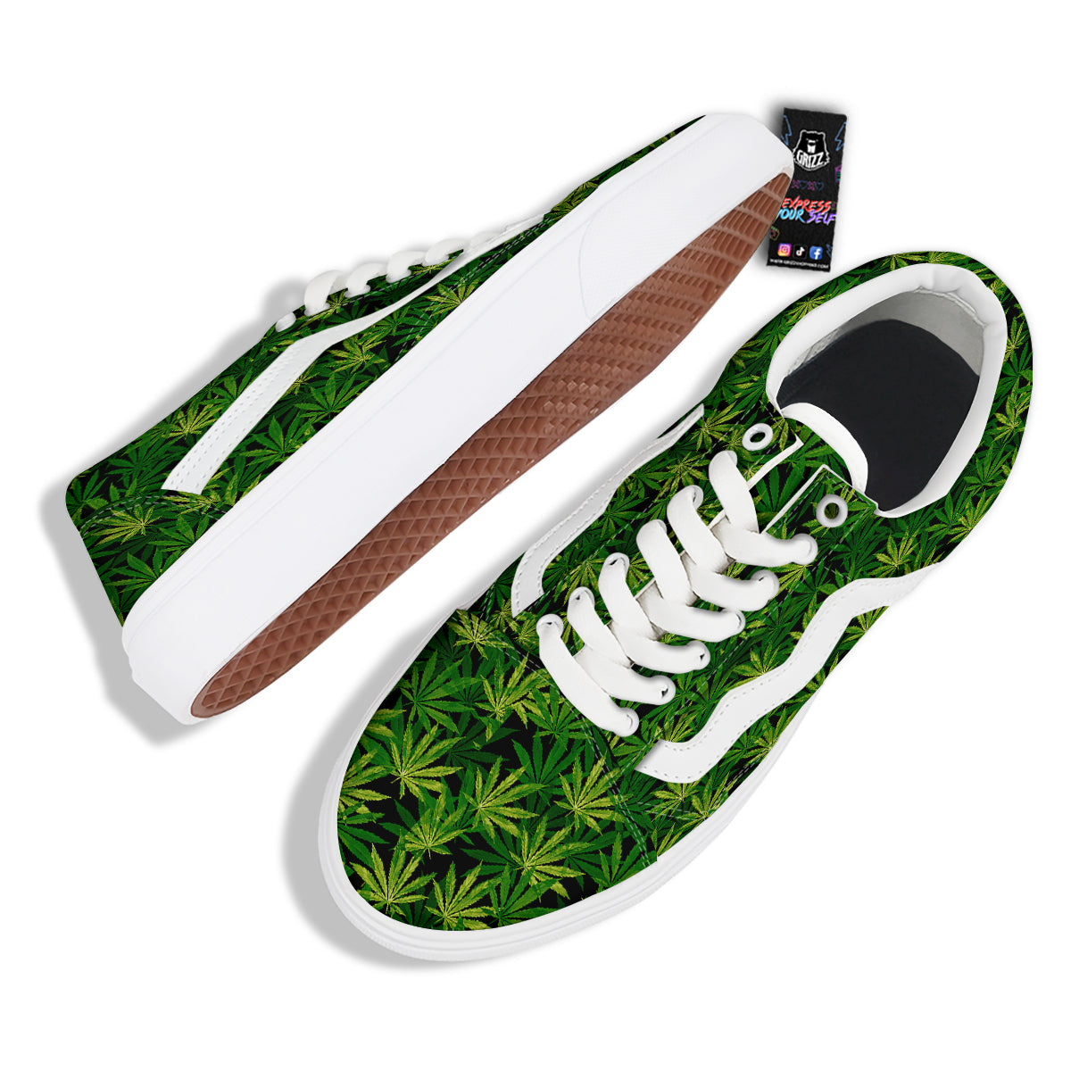 Marijuana Leaf Watercolor Print Pattern Skate Shoes-grizzshop