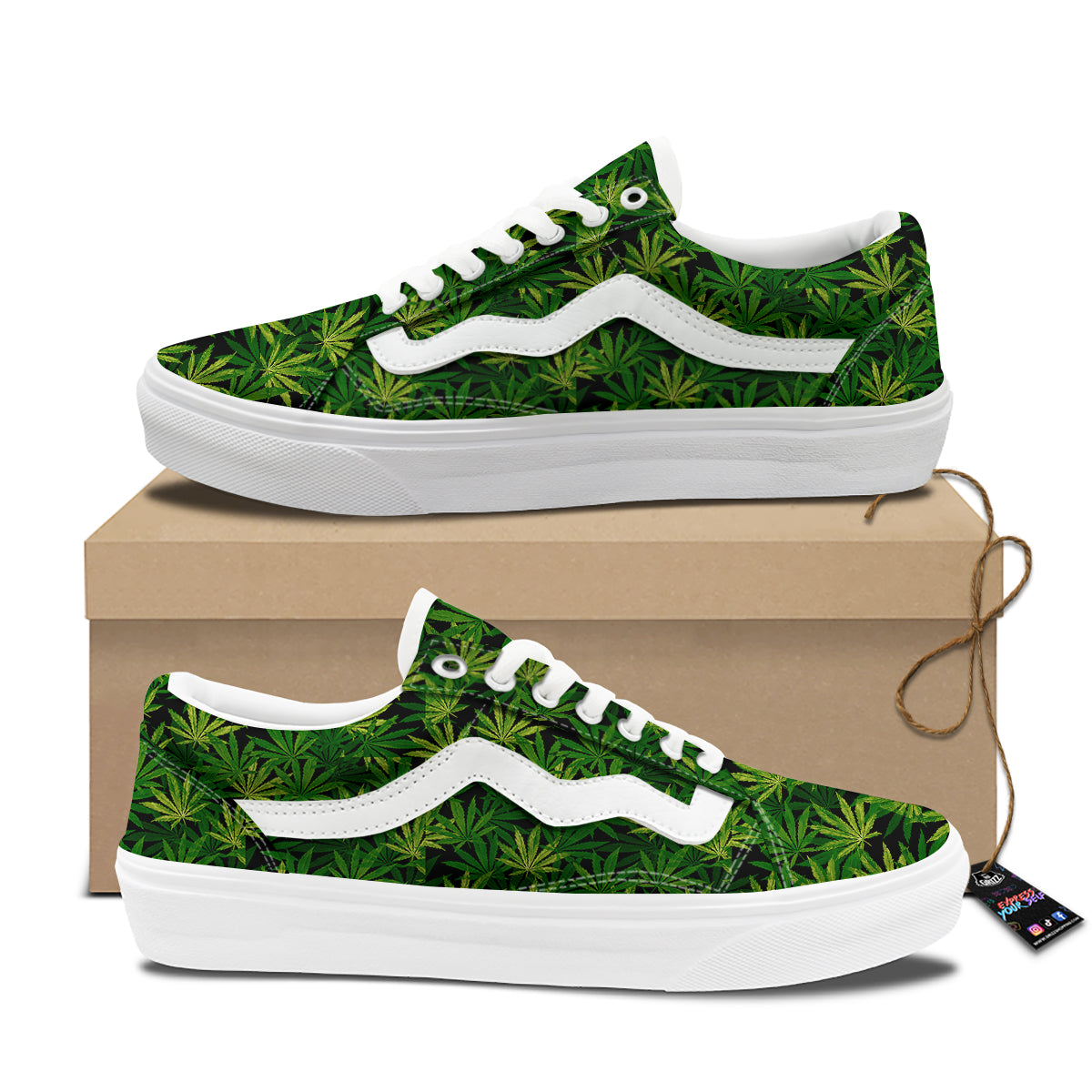 Marijuana Leaf Watercolor Print Pattern Skate Shoes-grizzshop