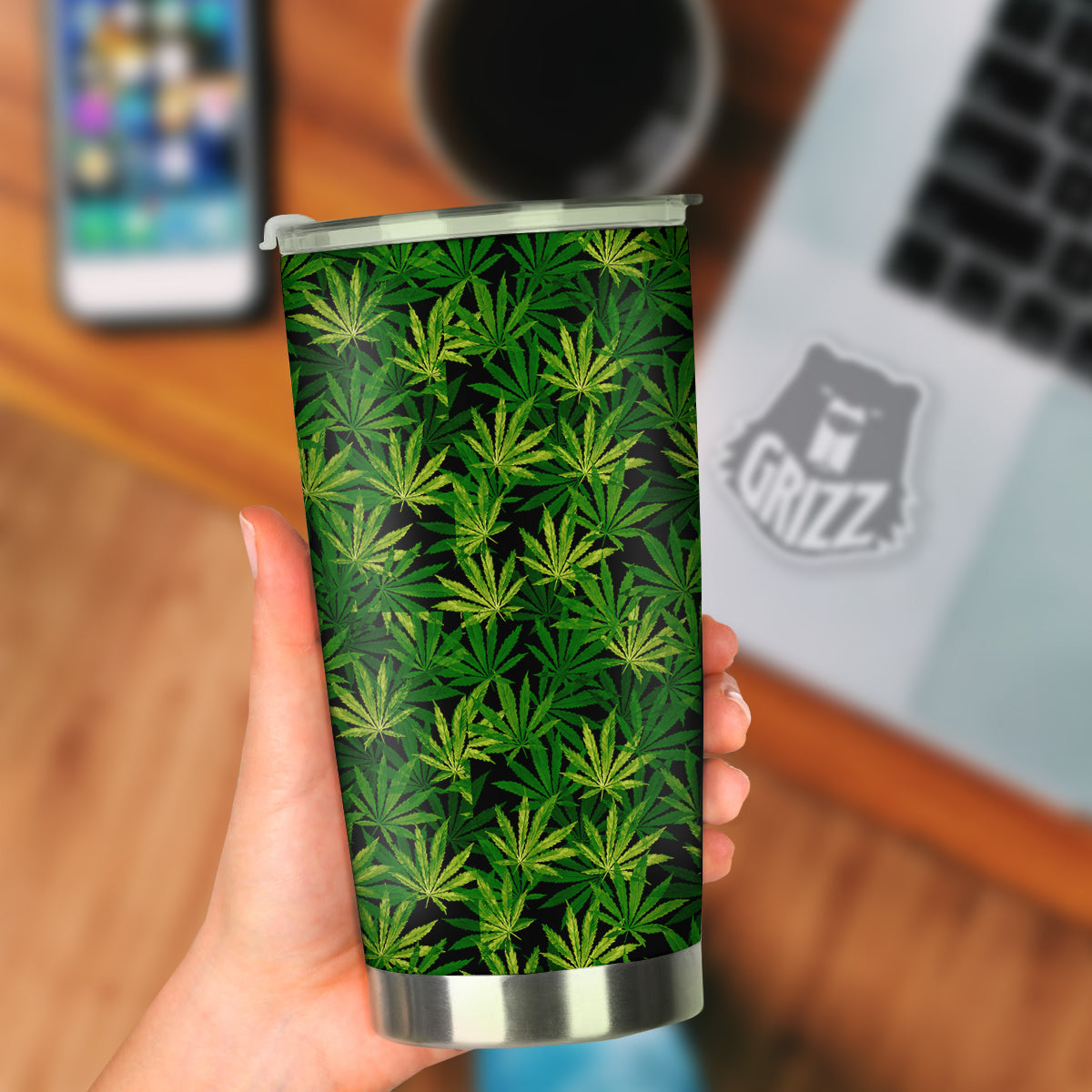 Marijuana Leaf Watercolor Print Pattern Tumbler-grizzshop