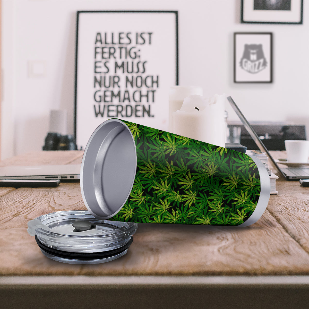 Marijuana Leaf Watercolor Print Pattern Tumbler-grizzshop