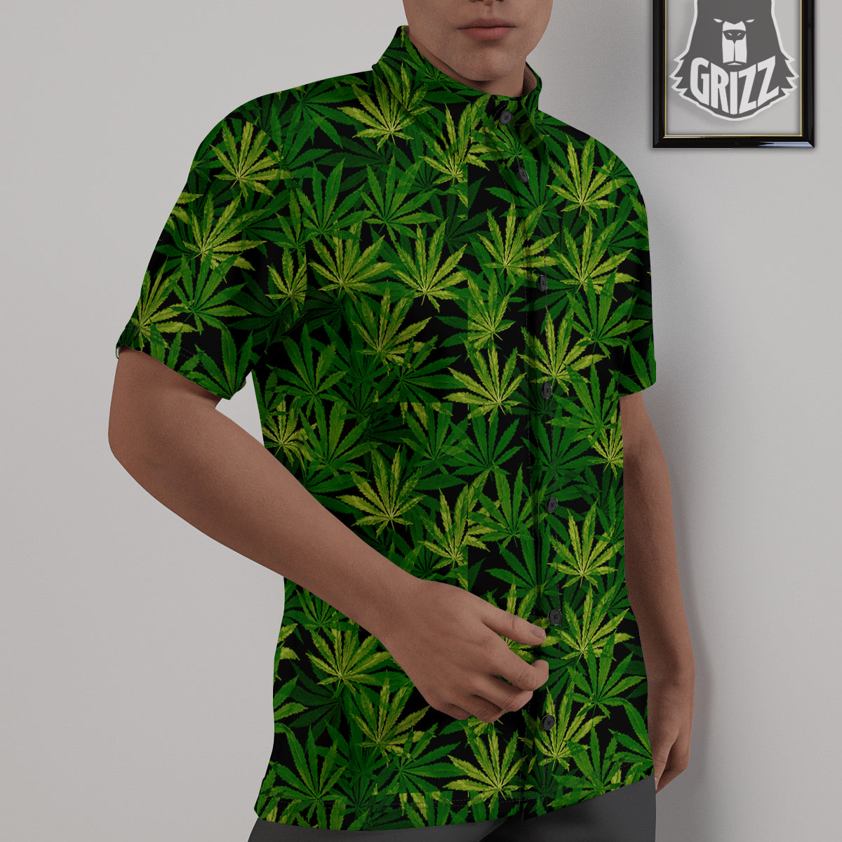 Marijuana Leaf Watercolor Print Pattern Untucked Shirts-grizzshop