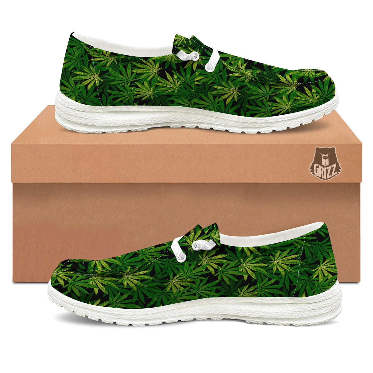 Marijuana Leaf Watercolor Print Pattern White Loafers-grizzshop
