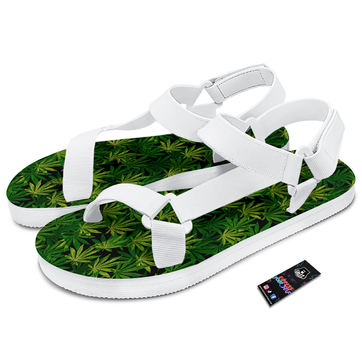 Marijuana Leaf Watercolor Print Pattern White Open Toe Sandals-grizzshop