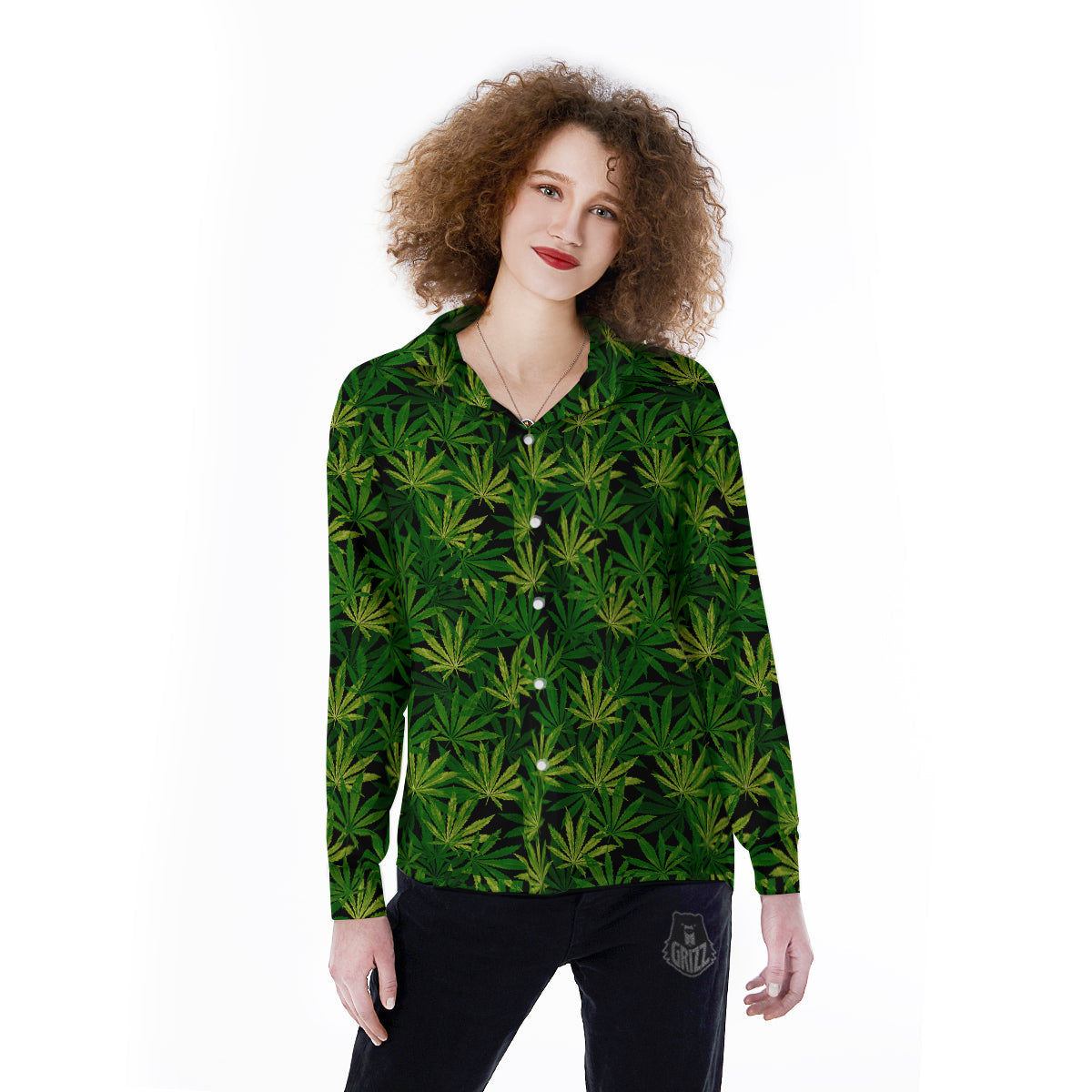 Marijuana Leaf Watercolor Print Pattern Women's Long Sleeve Shirts-grizzshop