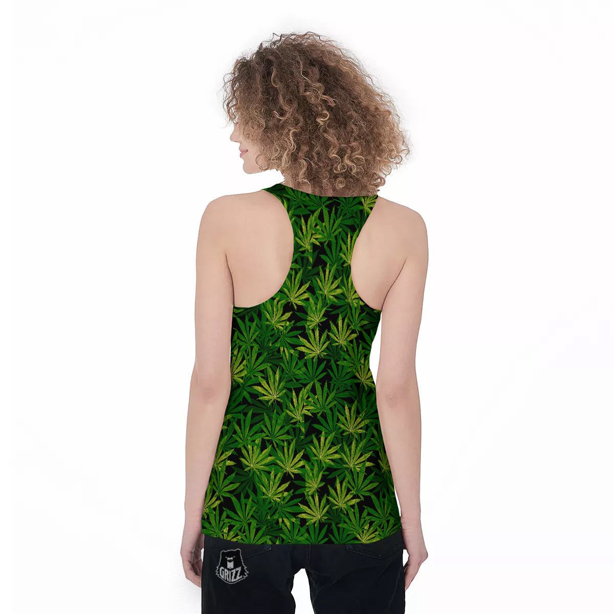 Marijuana Leaf Watercolor Print Pattern Women's Racerback Tank Top-grizzshop