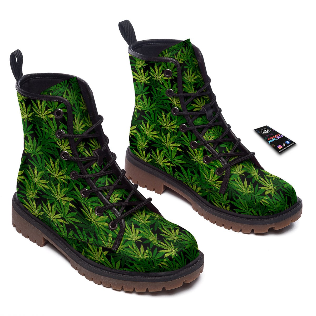 Marijuana Leaf Watercolor Print Pattern Work Boots-grizzshop