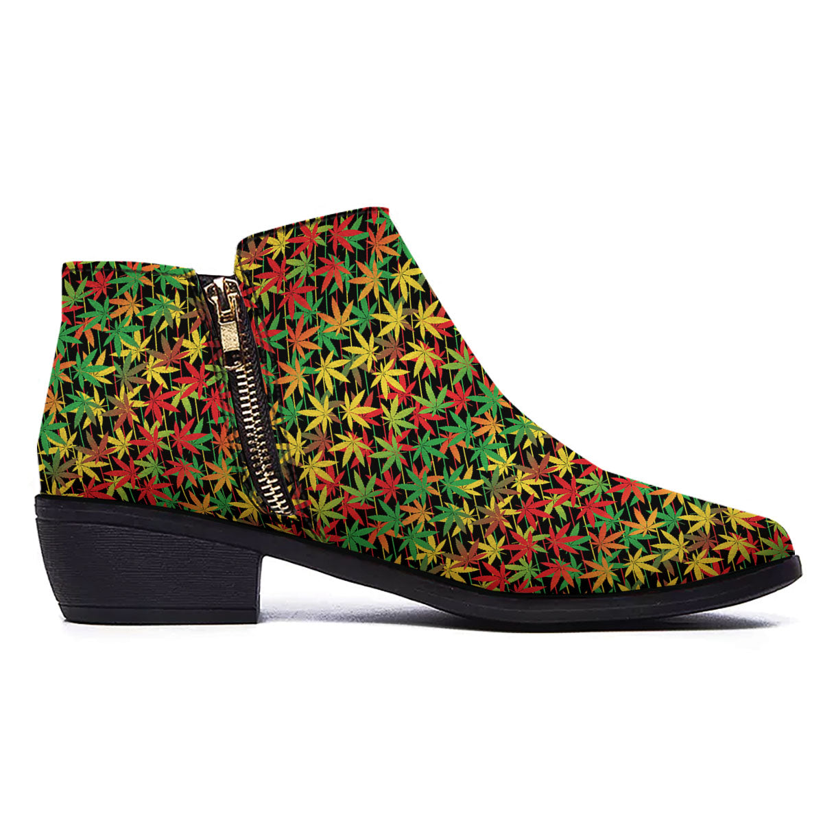 Marijuana Rasta Print Pattern Ankle Boots-grizzshop