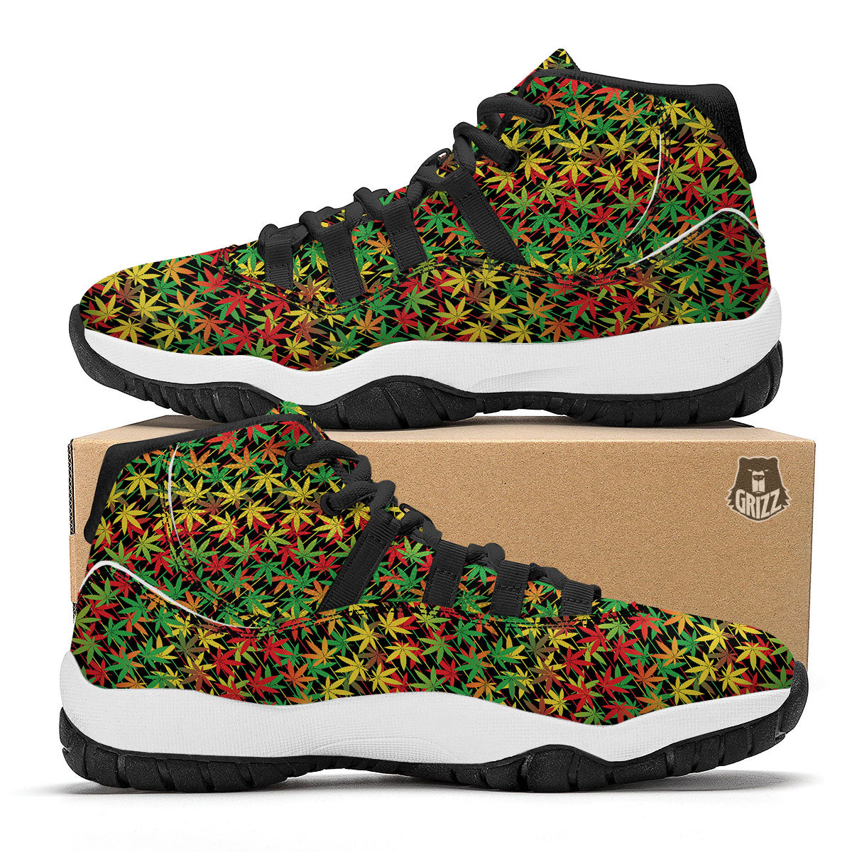 Marijuana Rasta Print Pattern Black Bball Shoes-grizzshop