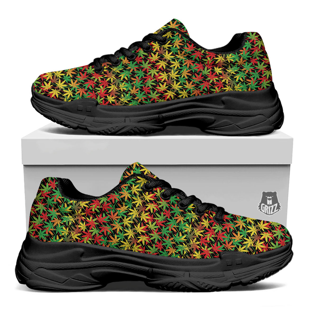 Marijuana Rasta Print Pattern Black Chunky Shoes-grizzshop