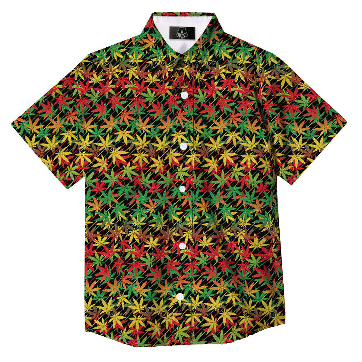 Marijuana Rasta Print Pattern Button Up Shirt-grizzshop