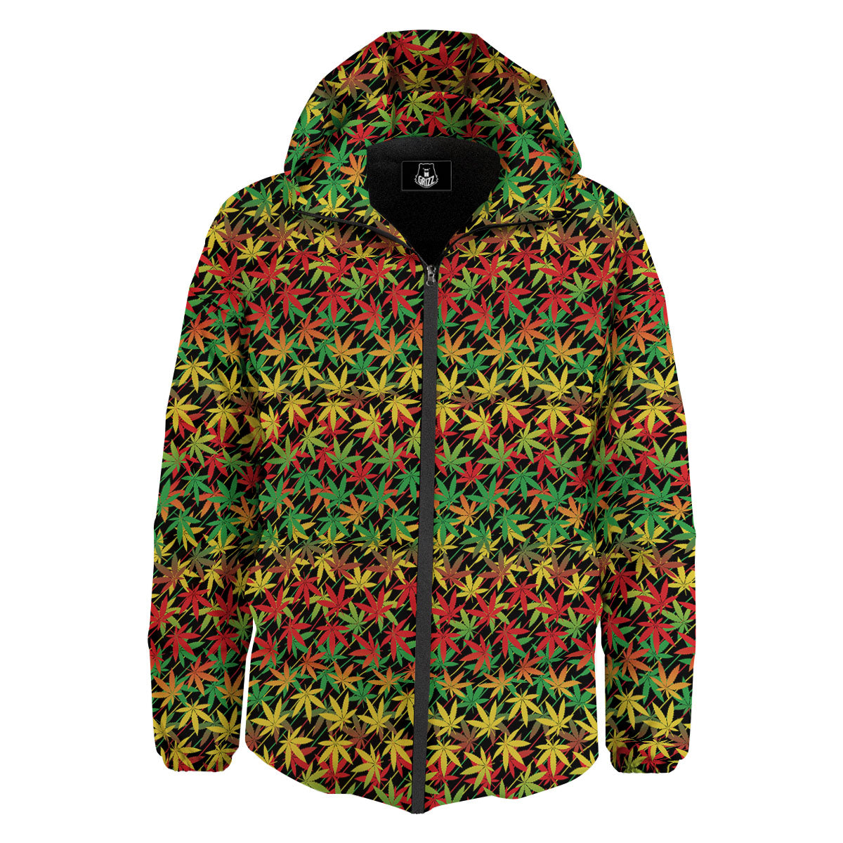 Marijuana Rasta Print Pattern Down Jacket-grizzshop