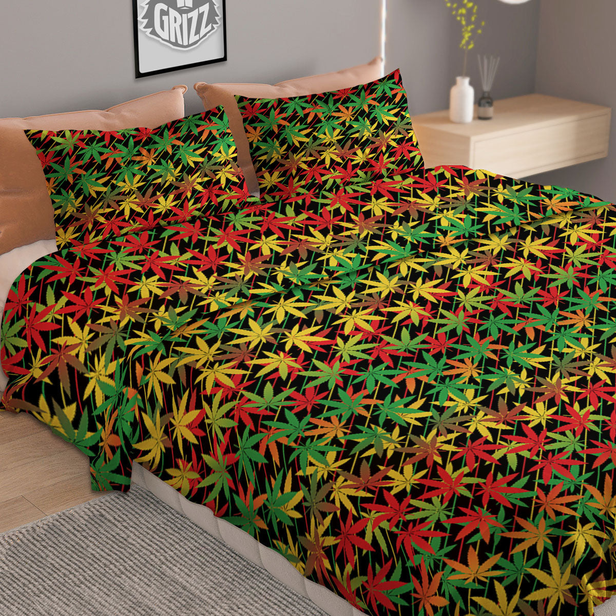 Monstera Leaves Tropical Print Pattern Duvet Cover Bedding Set