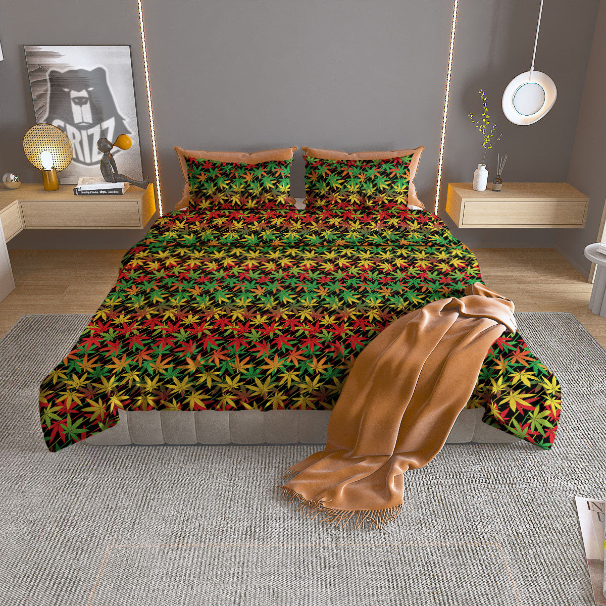 Monstera Leaves Tropical Print Pattern Duvet Cover Bedding Set