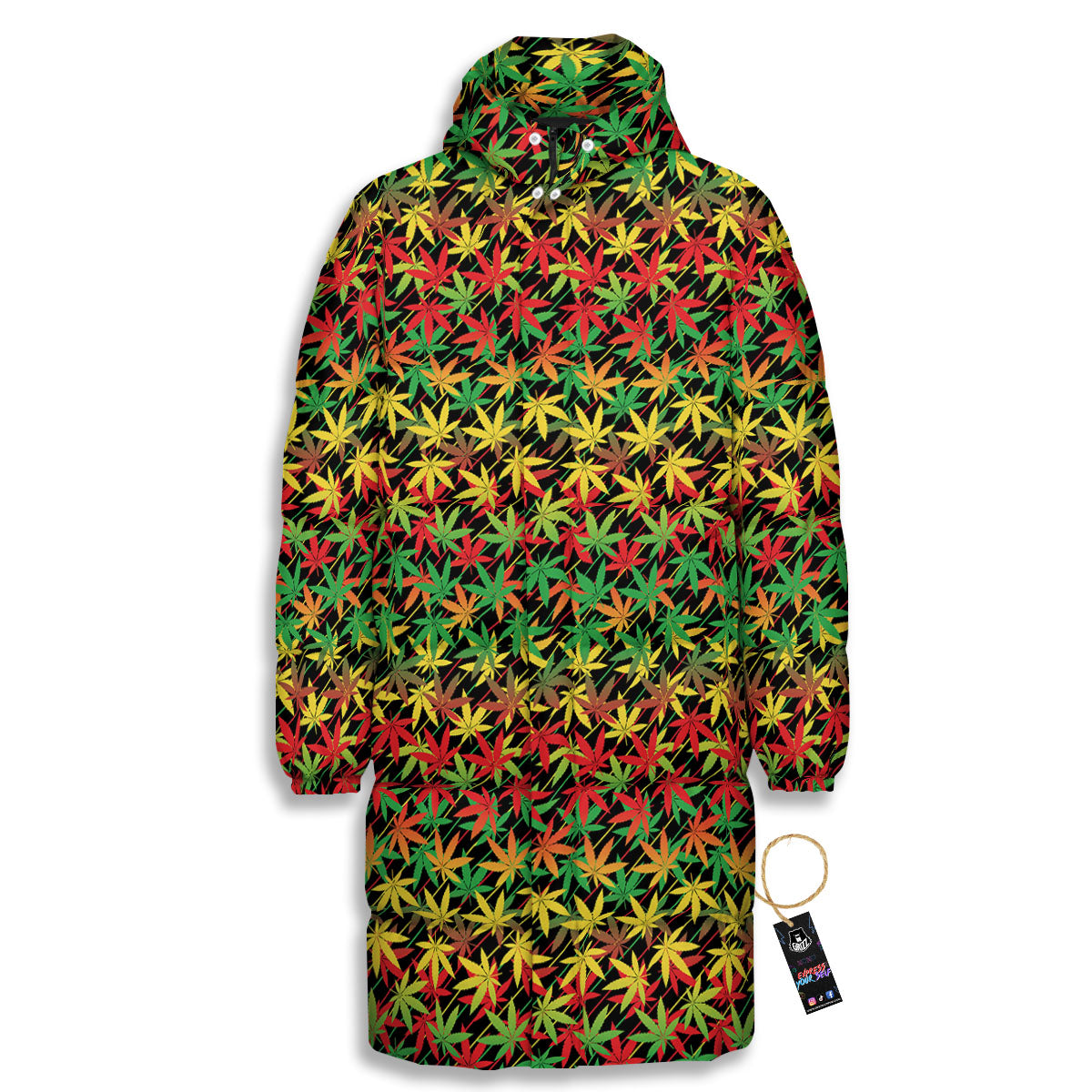 Marijuana Rasta Print Pattern Long Down Jacket-grizzshop