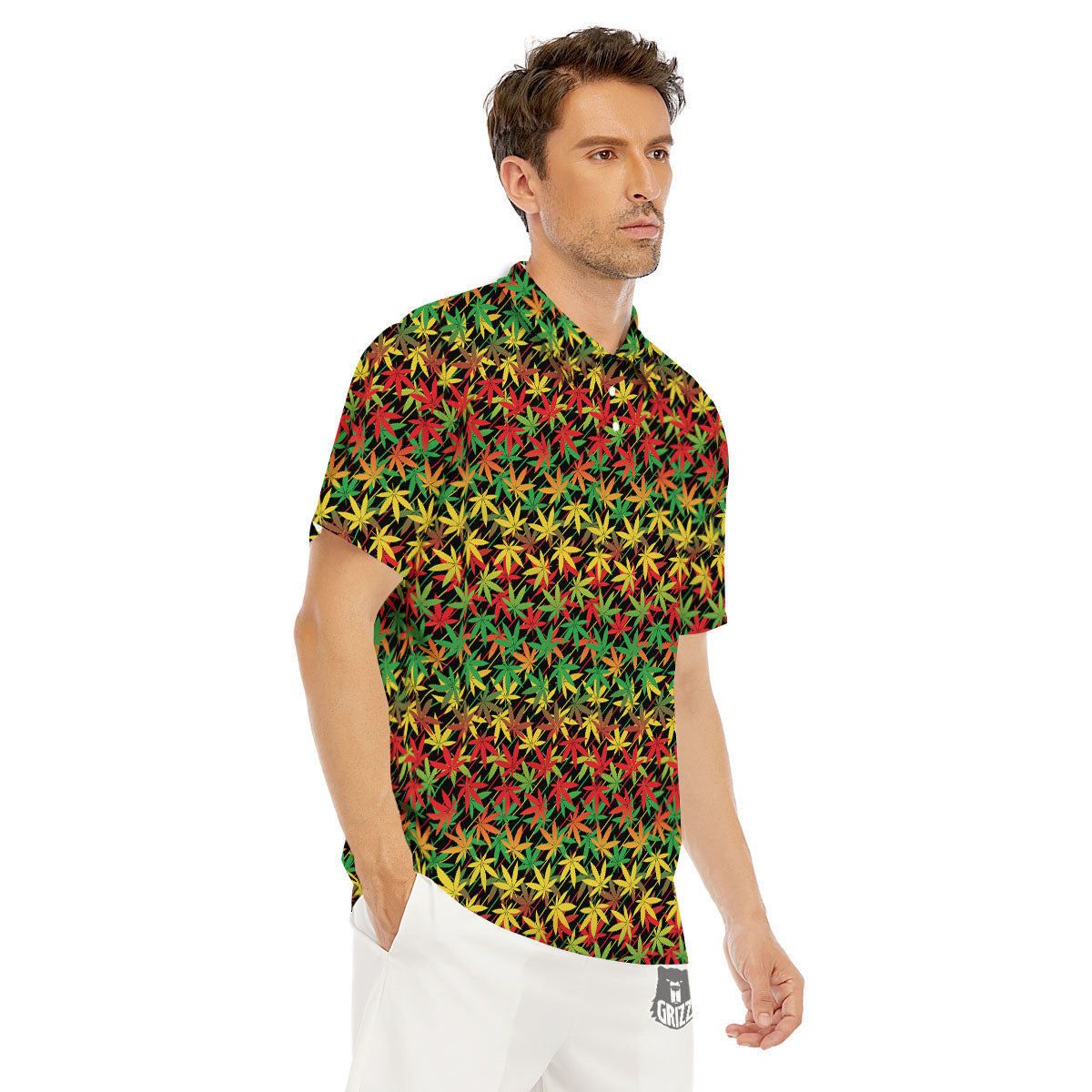 Marijuana Rasta Print Pattern Men's Golf Shirts-grizzshop