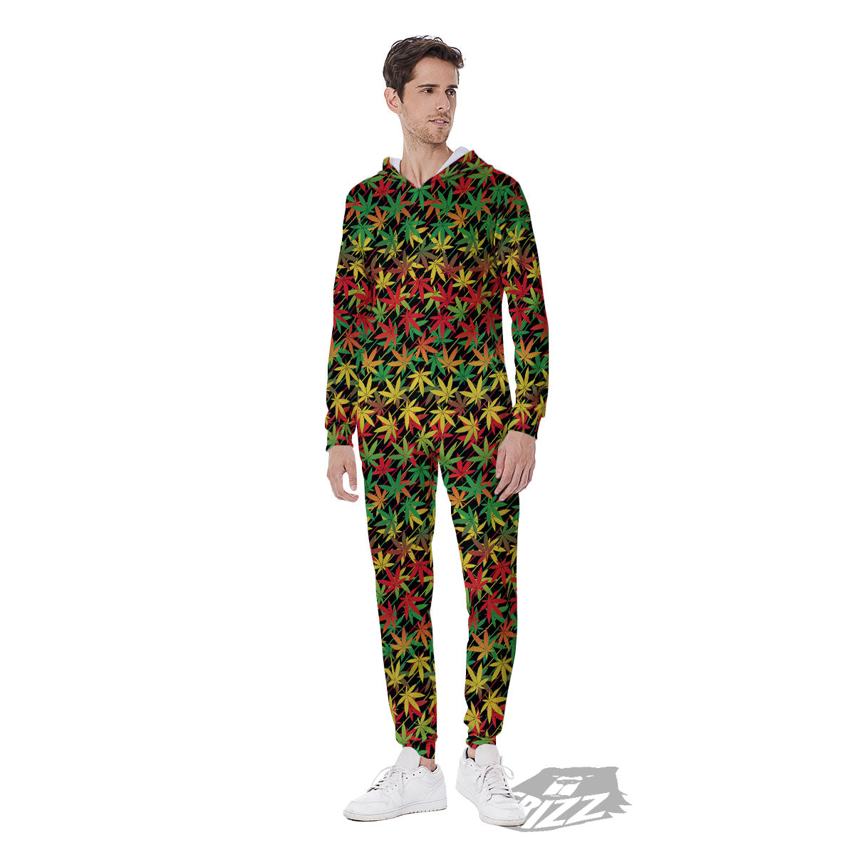 Marijuana Rasta Print Pattern Men's Jumpsuit-grizzshop