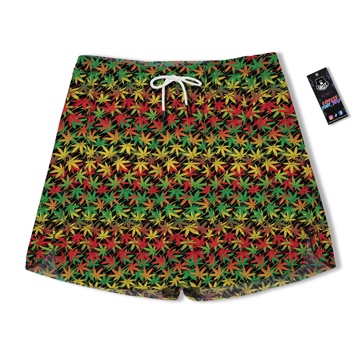 Marijuana Rasta Print Pattern Men's Running Shorts-grizzshop