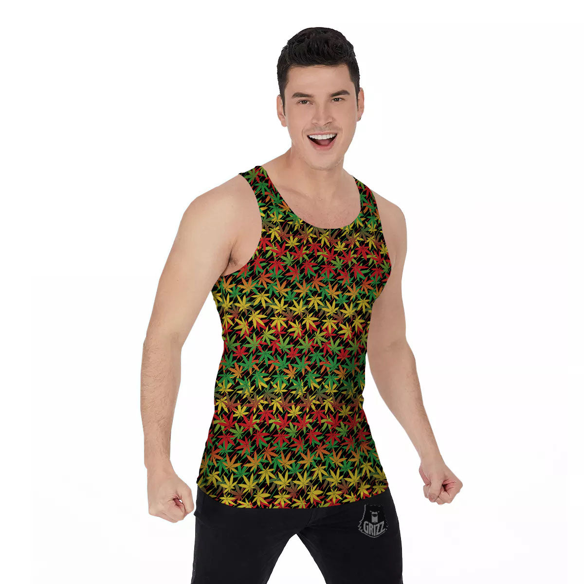 Marijuana Rasta Print Pattern Men's Tank Top-grizzshop