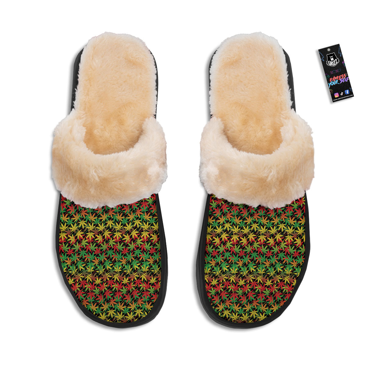 Marijuana Rasta Print Pattern Slippers-grizzshop