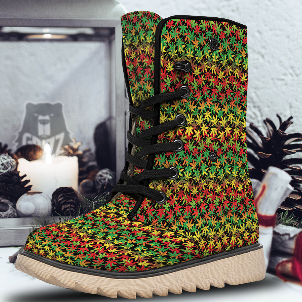 Marijuana Rasta Print Pattern Snow Boots-grizzshop