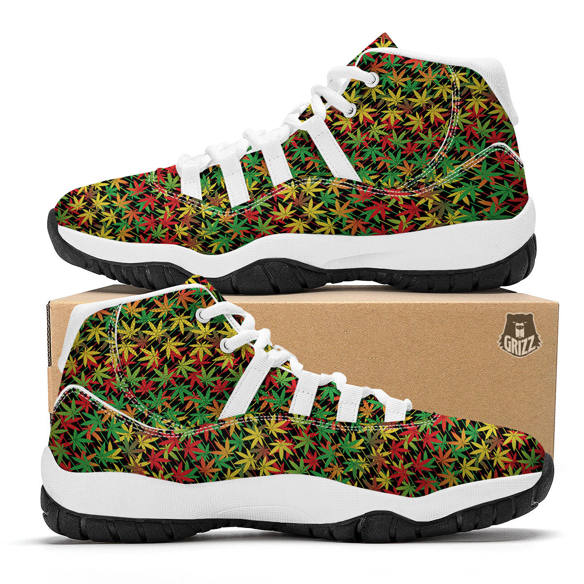 Marijuana Rasta Print Pattern White Bball Shoes-grizzshop
