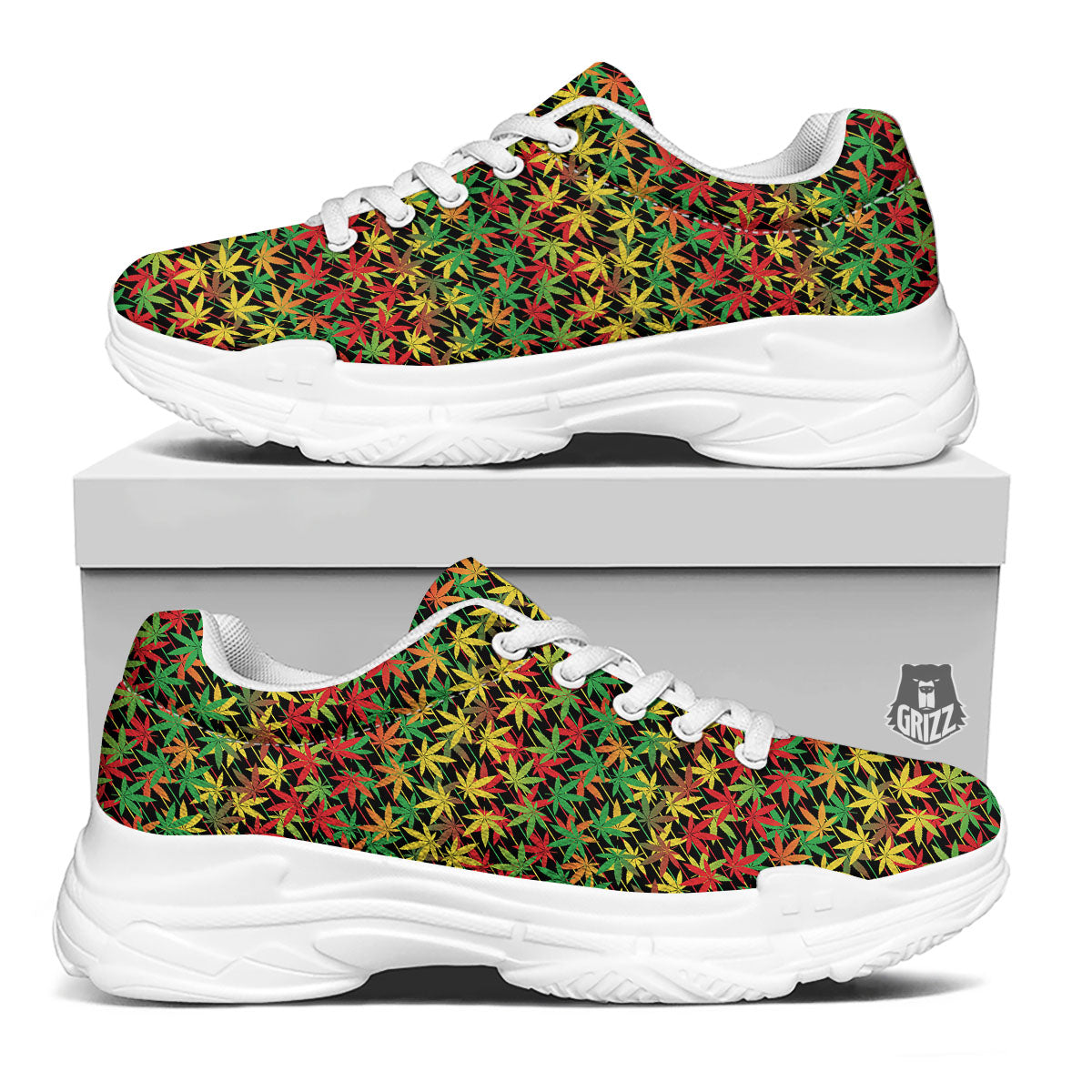 Marijuana Rasta Print Pattern White Chunky Shoes-grizzshop