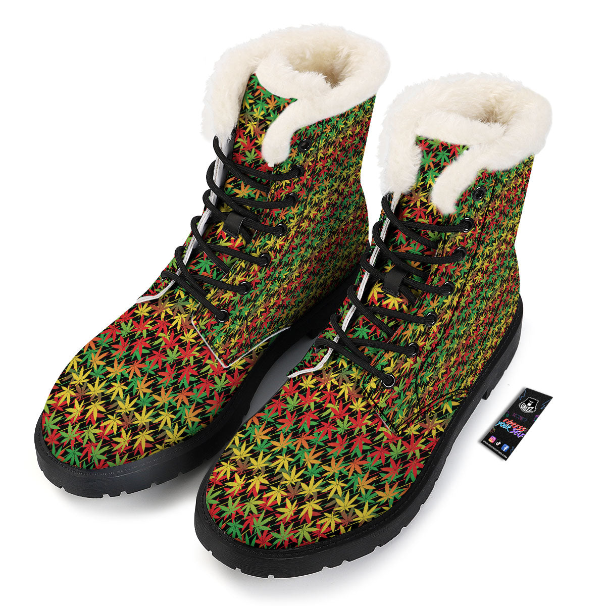 Marijuana Rasta Print Pattern Winter Boots-grizzshop