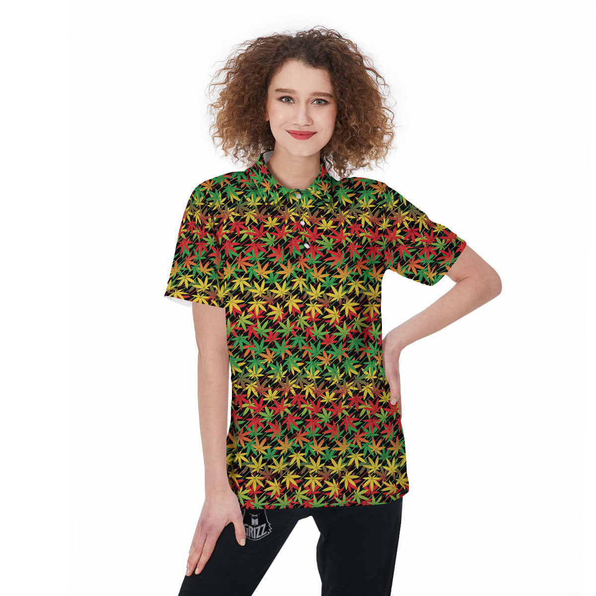 Marijuana Rasta Print Pattern Women's Golf Shirts-grizzshop