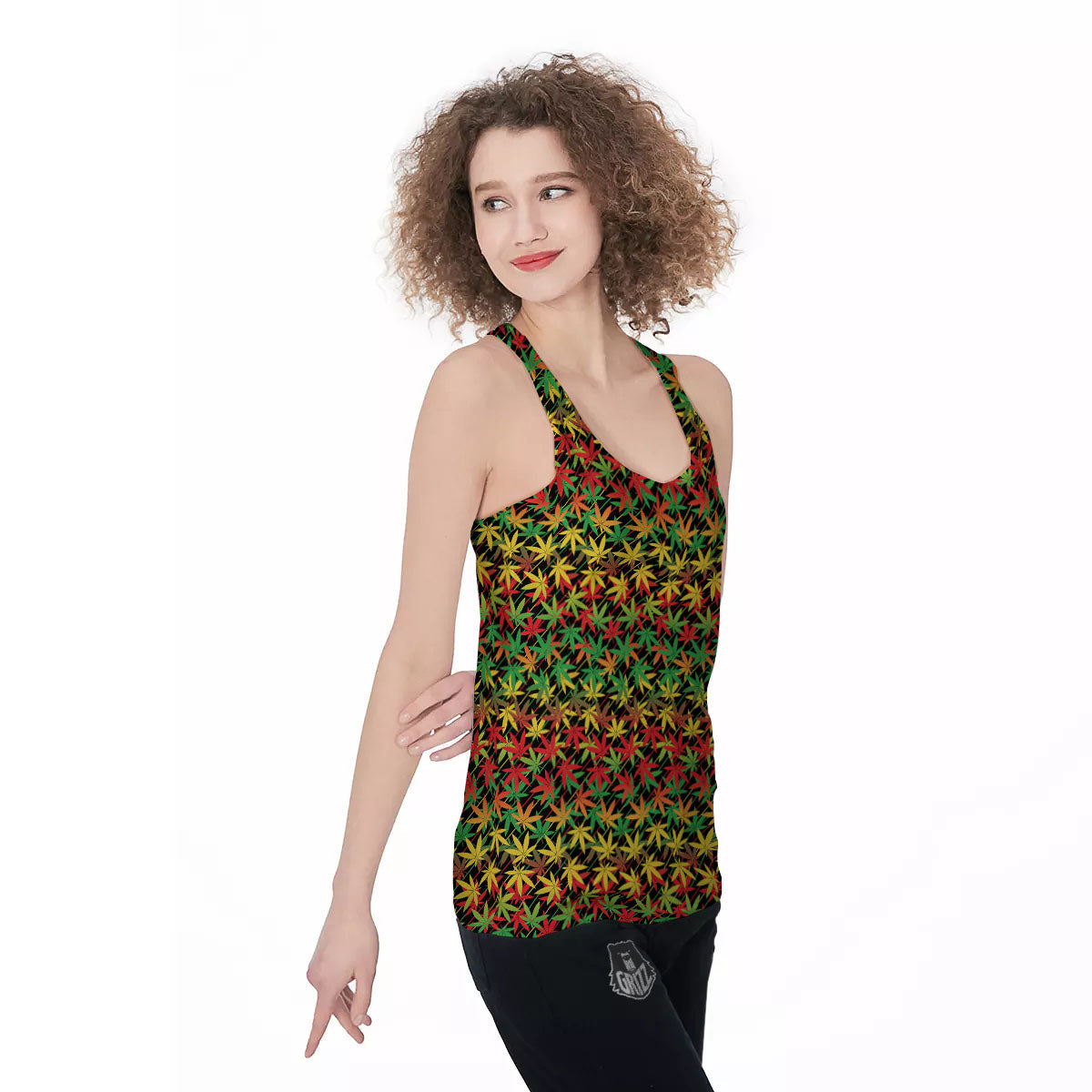 Marijuana Rasta Print Pattern Women's Racerback Tank Top-grizzshop