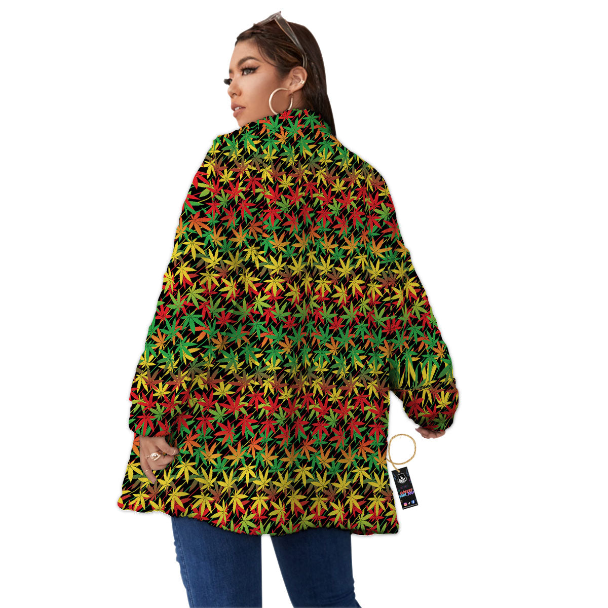 Marijuana Rasta Print Pattern Women's Sherpa Jacket-grizzshop