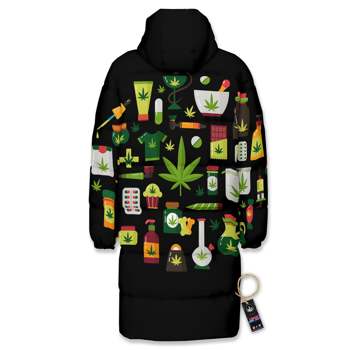 Marijuana And Cannabis Print Long Down Jacket