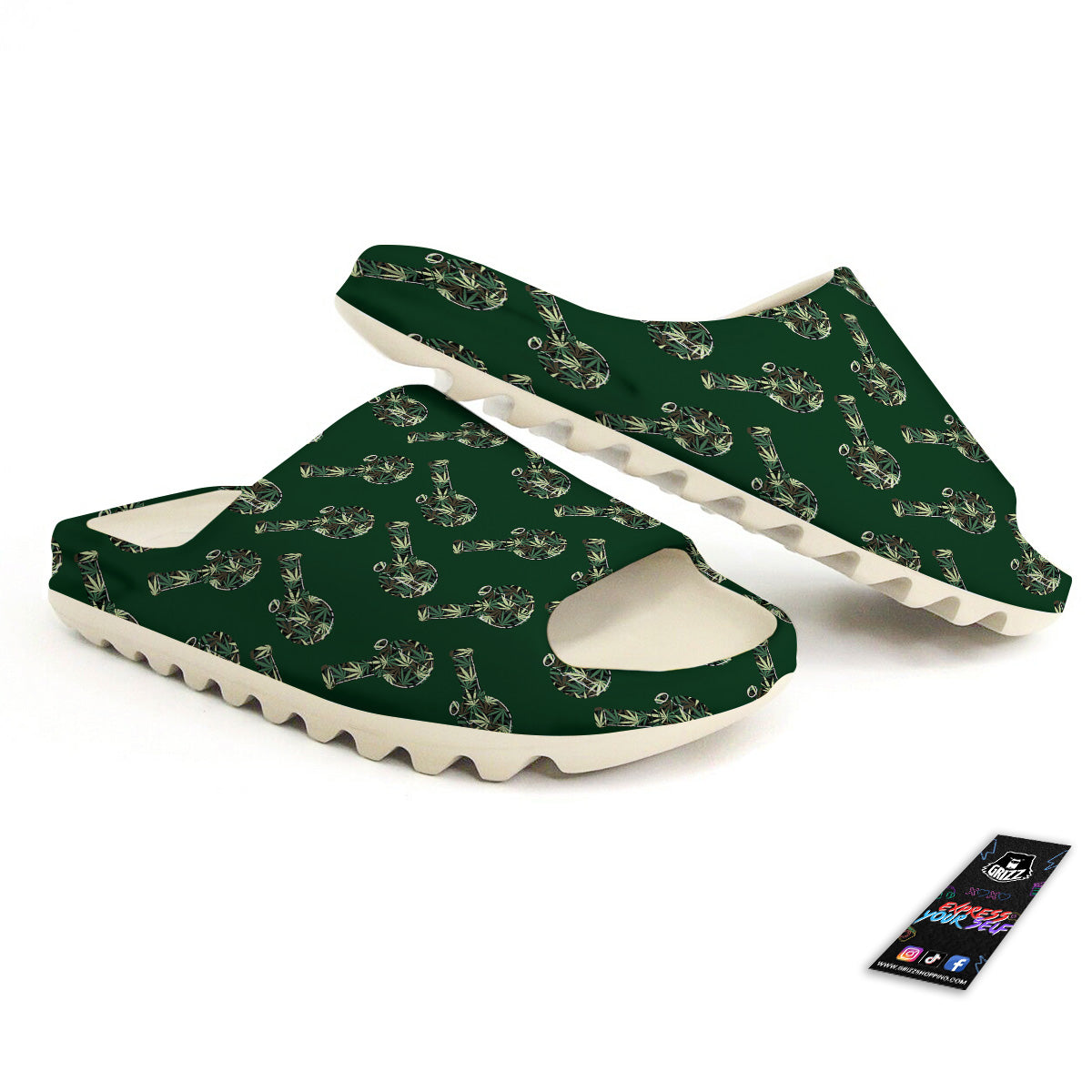 Marijuana Cannabis And Green Camo Print Pattern Sandals-grizzshop