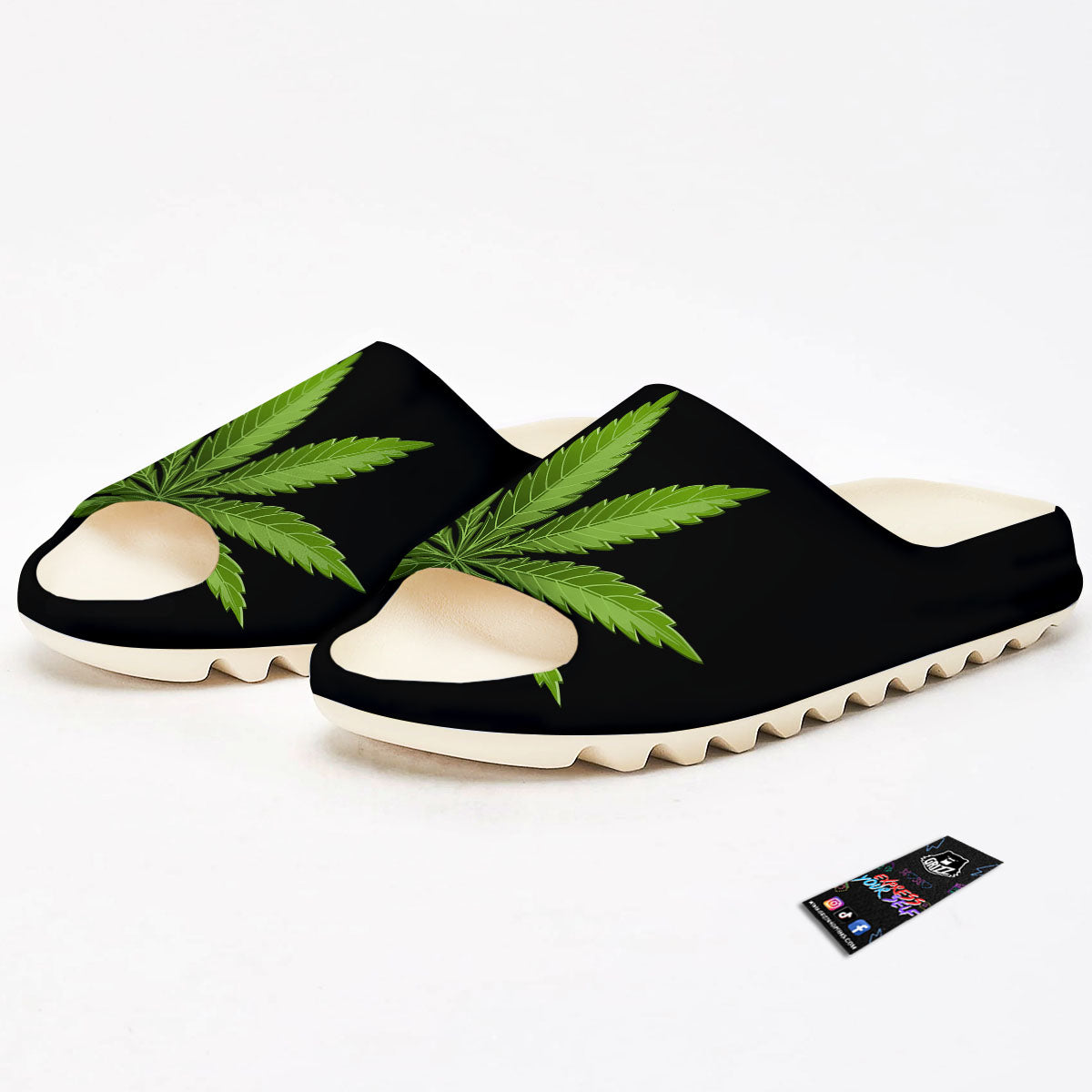 Marijuana Leaf Green Print Sandals-grizzshop