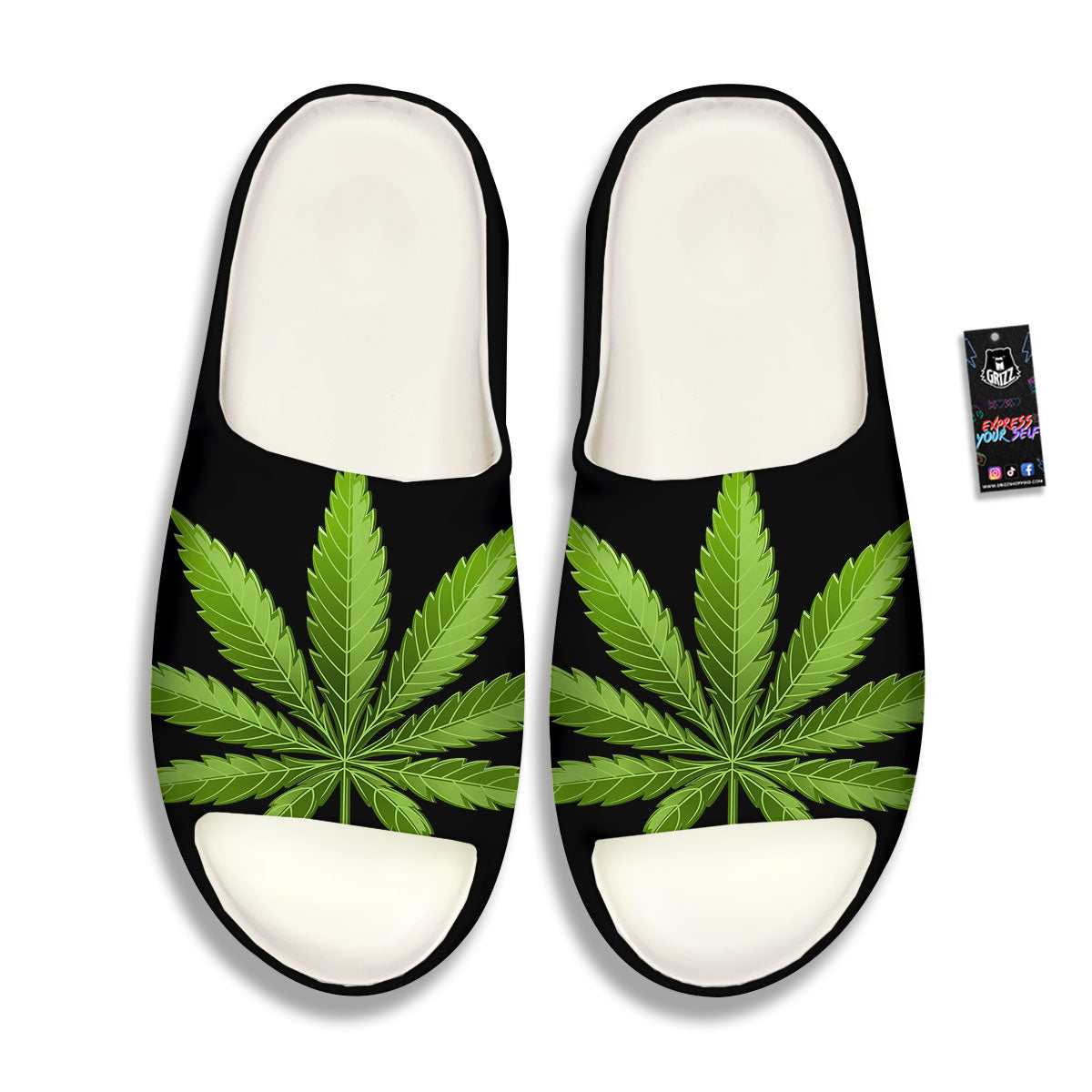 Marijuana Leaf Green Print Sandals-grizzshop