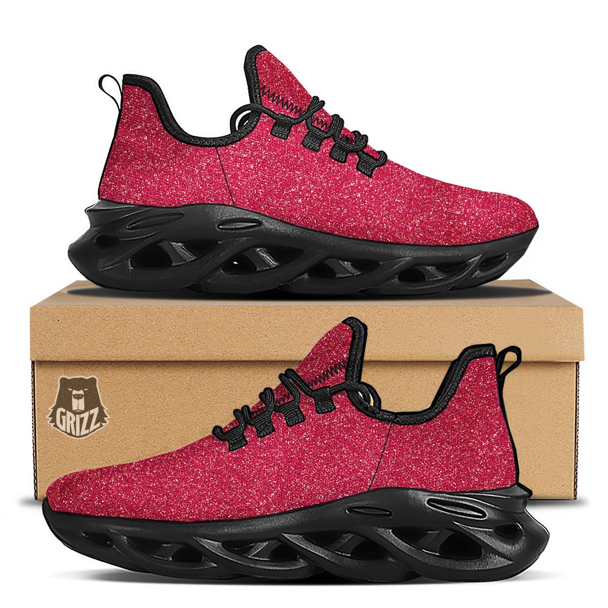 Maroon Glitter Artwork Print Black Running Shoes-grizzshop