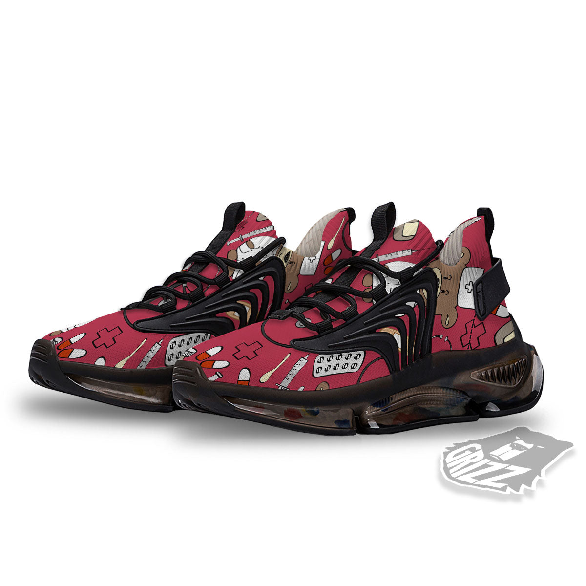 Maroon Teddy Bear Nurse Black Gym Shoes-grizzshop