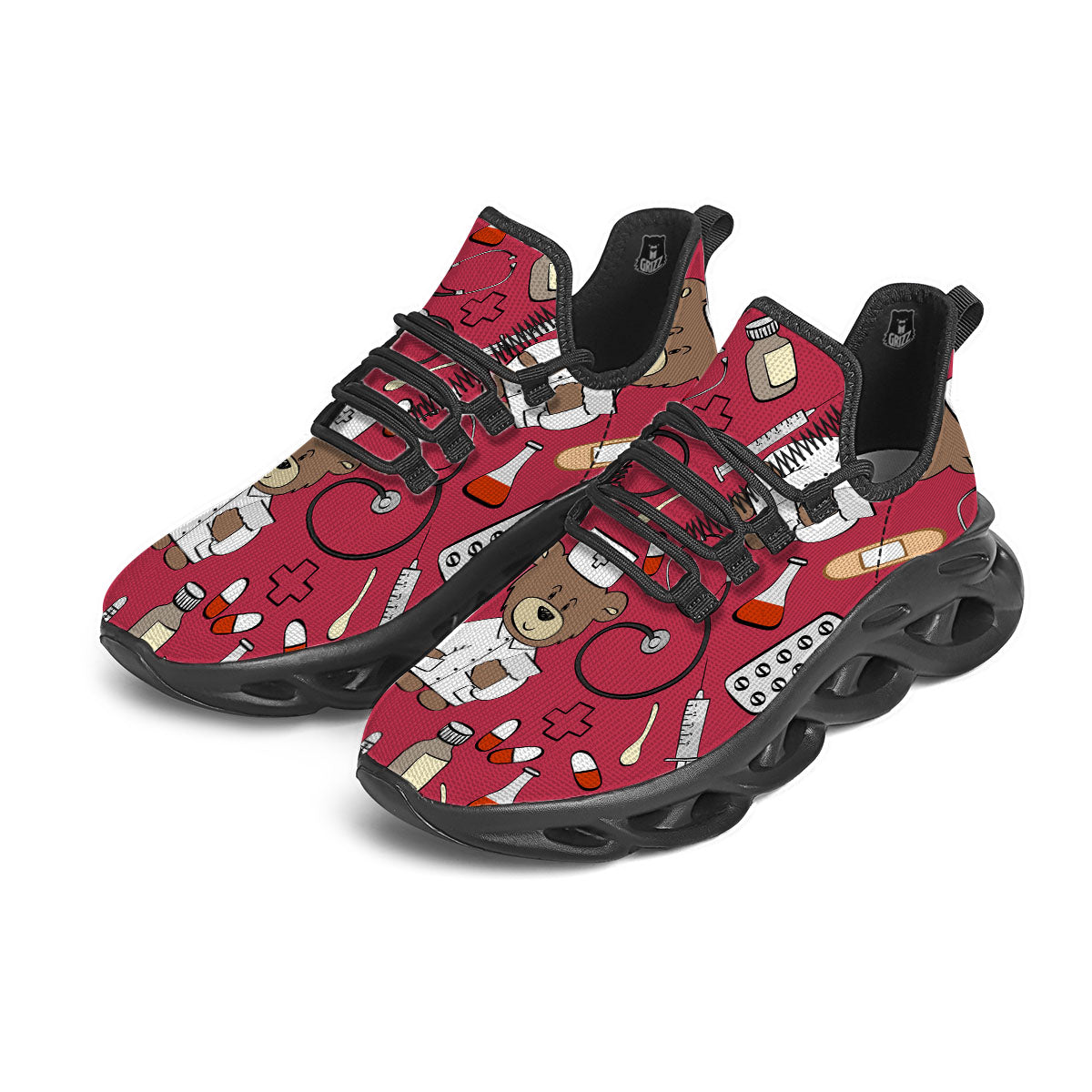 Maroon Teddy Bear Nurse Black Running Shoes-grizzshop