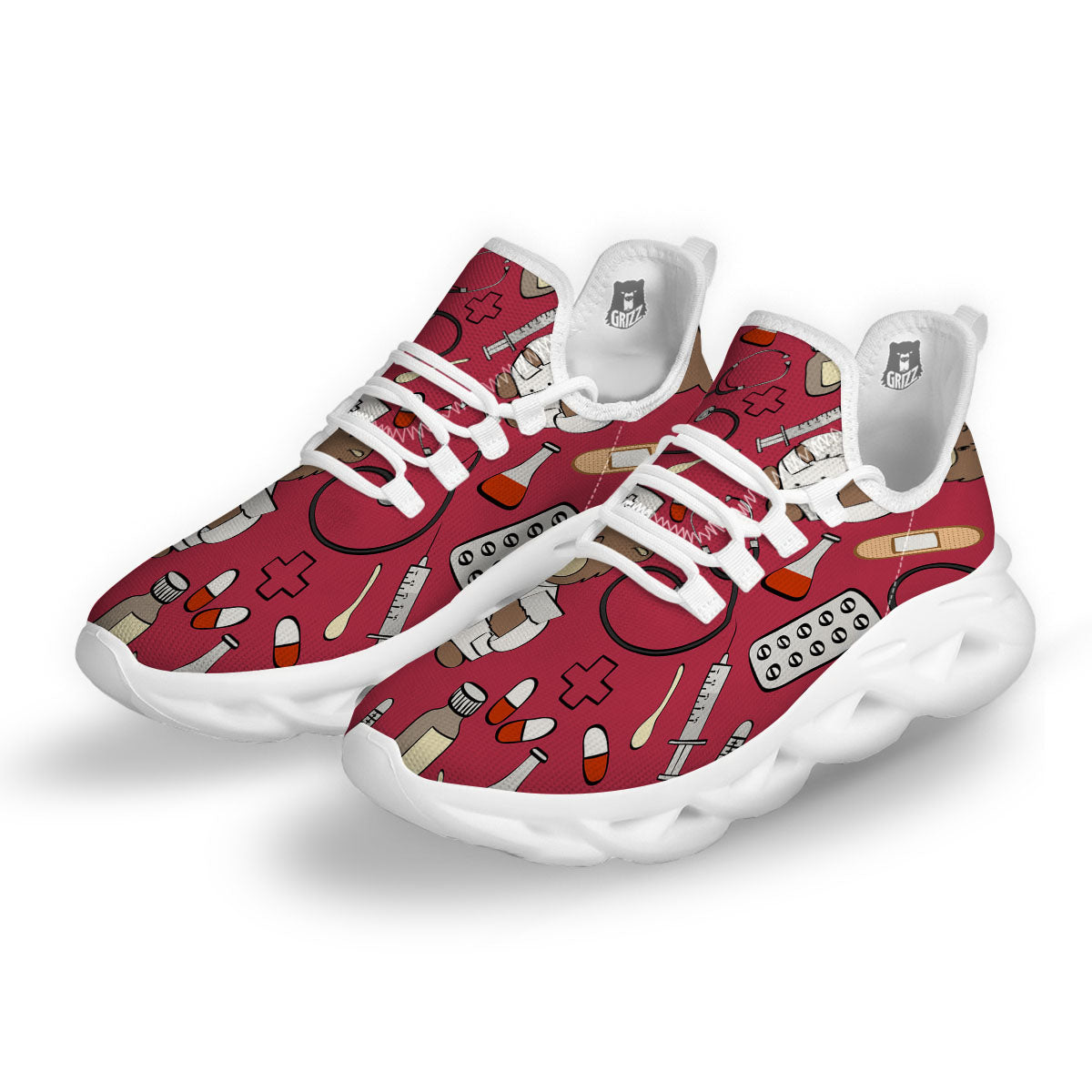 Maroon Teddy Bear Nurse White Running Shoes-grizzshop