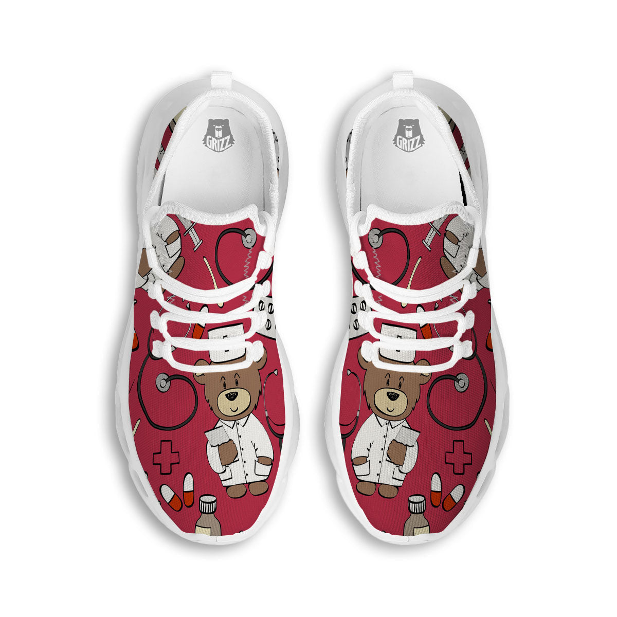Maroon Teddy Bear Nurse White Running Shoes-grizzshop