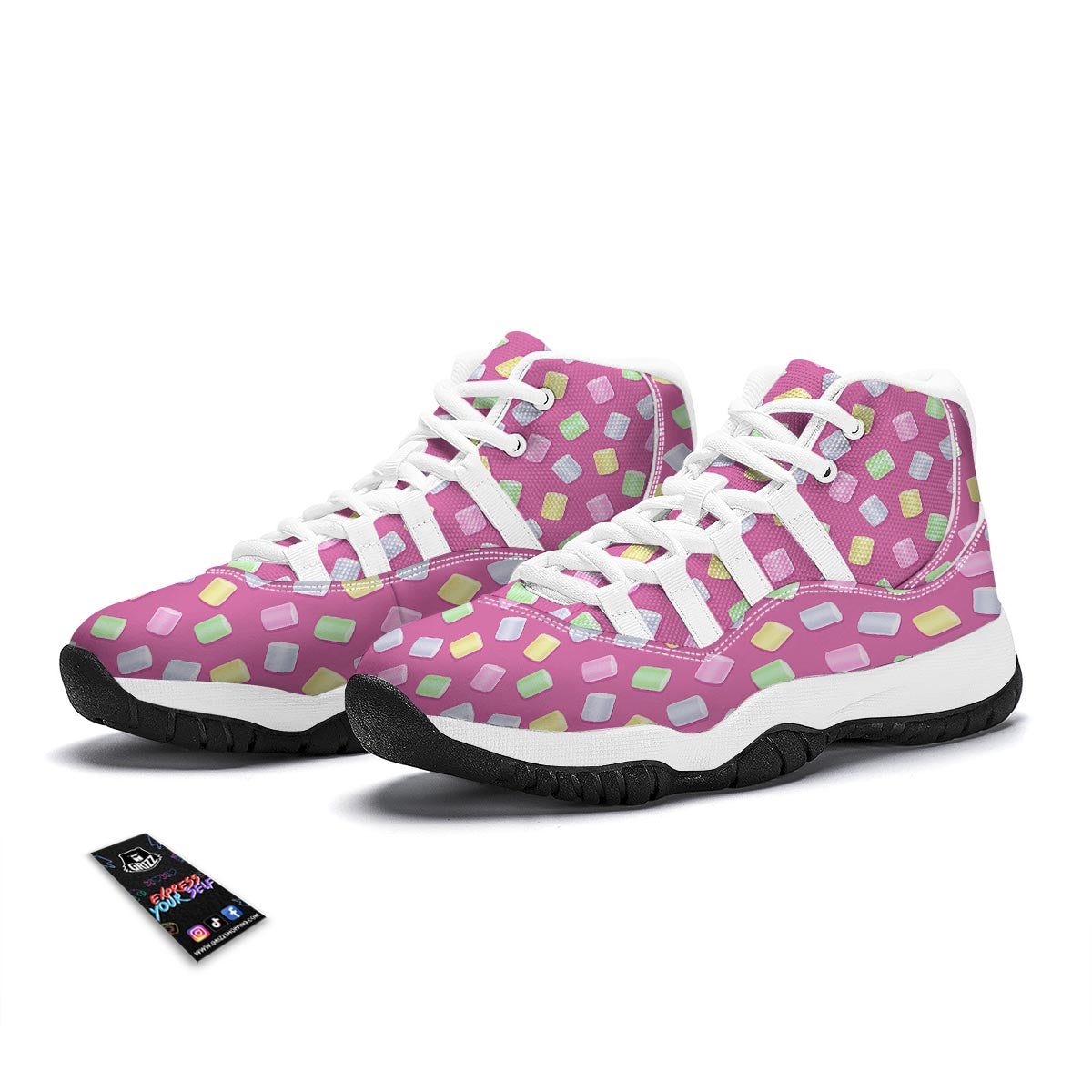 Marshmallow Colorful Pattern Print White Bball Shoes-grizzshop