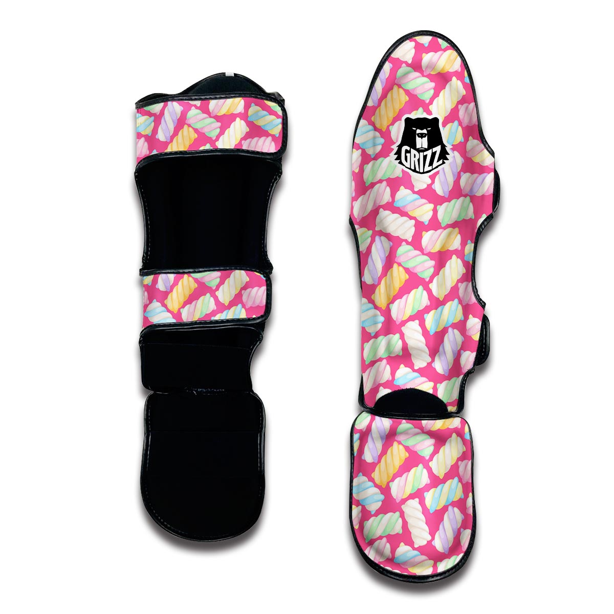 Marshmallow Pink Pattern Print Muay Thai Shin Guards-grizzshop