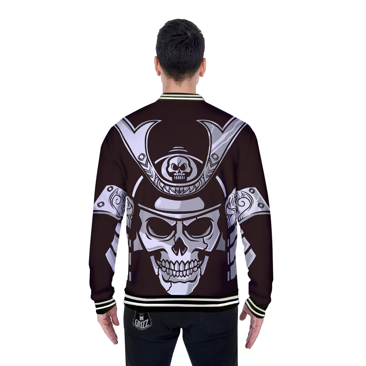 Mask Black Samurai Print Baseball Jacket-grizzshop