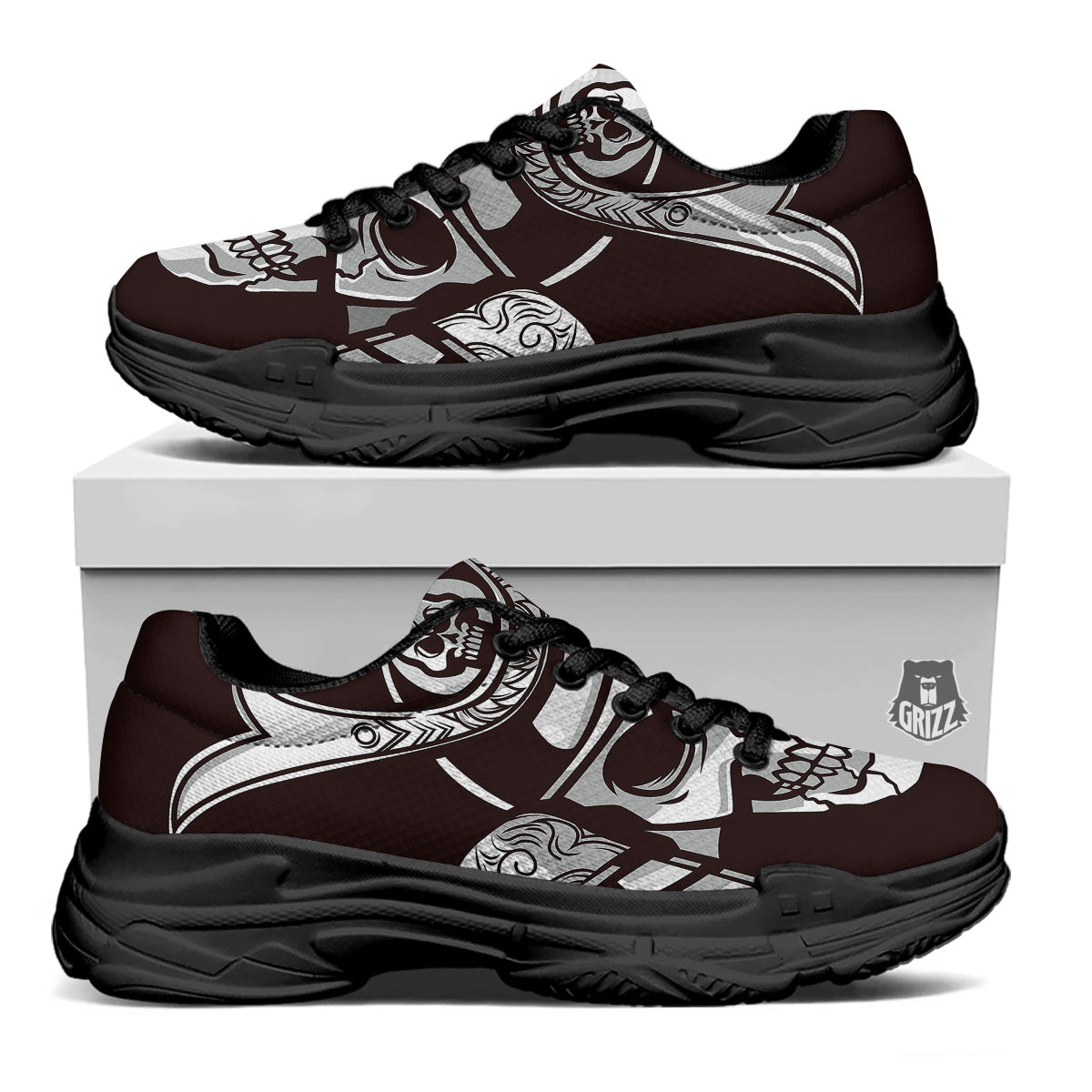 Mask Black Samurai Print Black Chunky Shoes-grizzshop