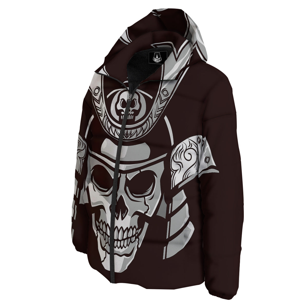 Mask Black Samurai Print Down Jacket-grizzshop